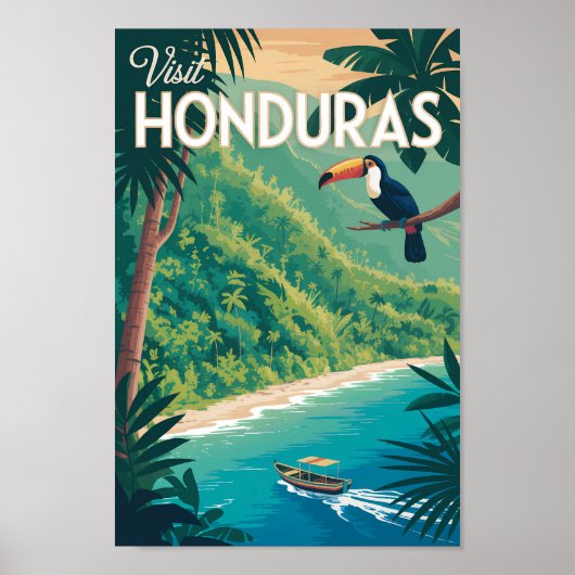 Honduras Toucan Illustration Travel Art Vintage ポスター (正面)