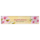 Honecomb幸せでぶつぶつ蜂ピンク花模様ボスbabe デスクネームプレート (正面)