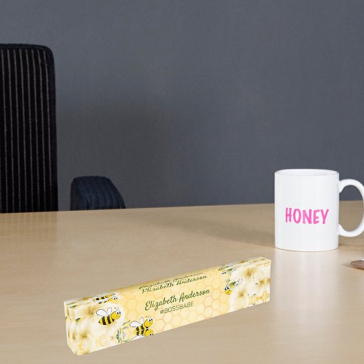 Honecomb happy bumble bees花模様ボスbabeおもしろい デスクネームプレート