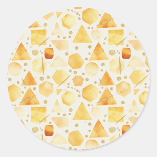 Honey & Amber Watercolor Geometric gold Pattern ラウンドシール (正面)