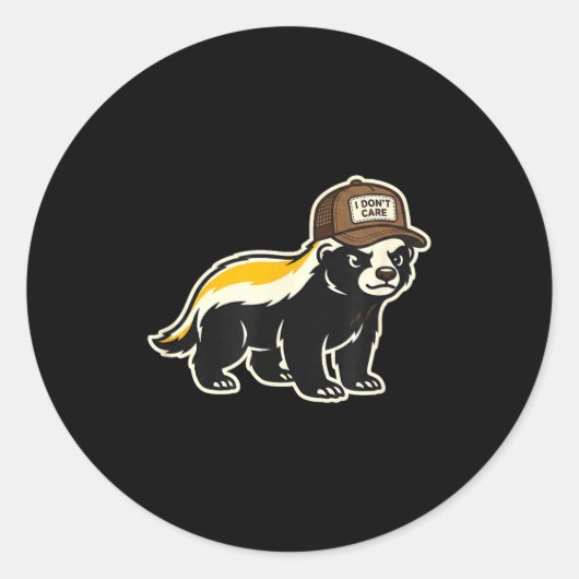 Honey Badger I Don't Care Trucker Funny Animal Art ラウンドシール (正面)