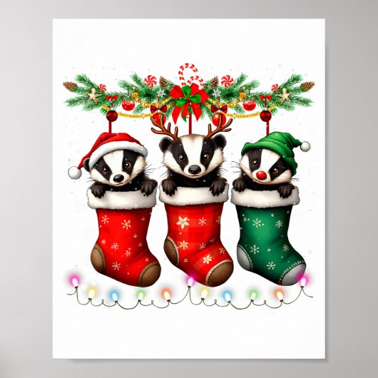 Honey Badger In Christmas Socks Lights Honey Badge ポスター (正面)