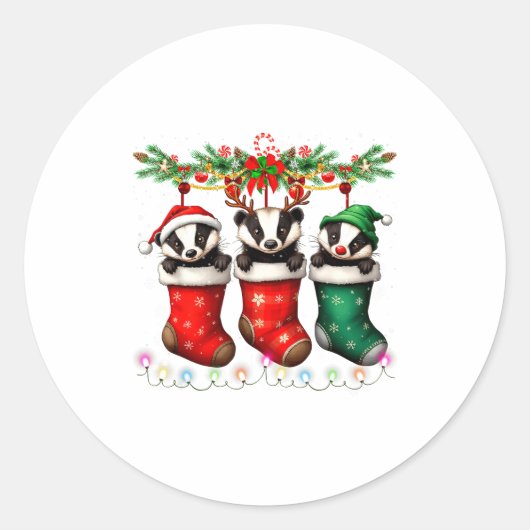 Honey Badger In Christmas Socks Lights Honey Badge ラウンドシール (正面)
