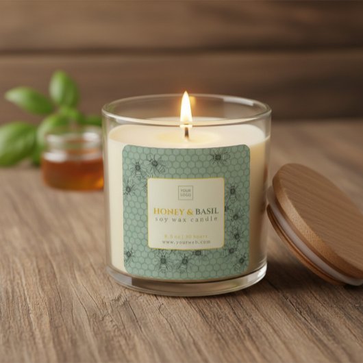 Honey & Basil Personalized Soy Wax Candle Label スクエアシール