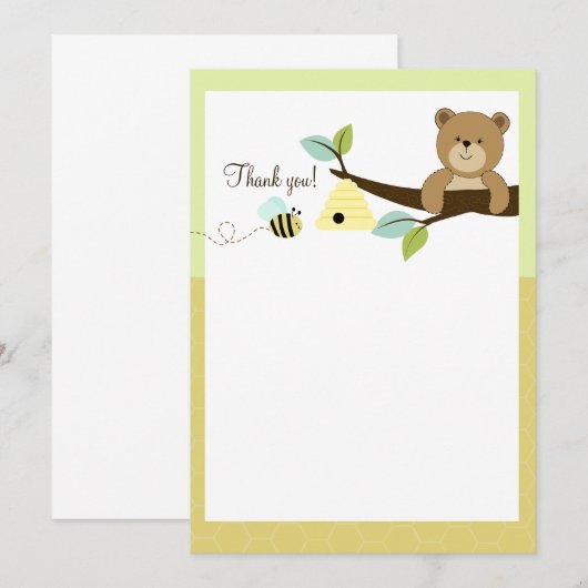 Honey Bear and Bee Flat Thank You notes ノートカード (正面/裏面)