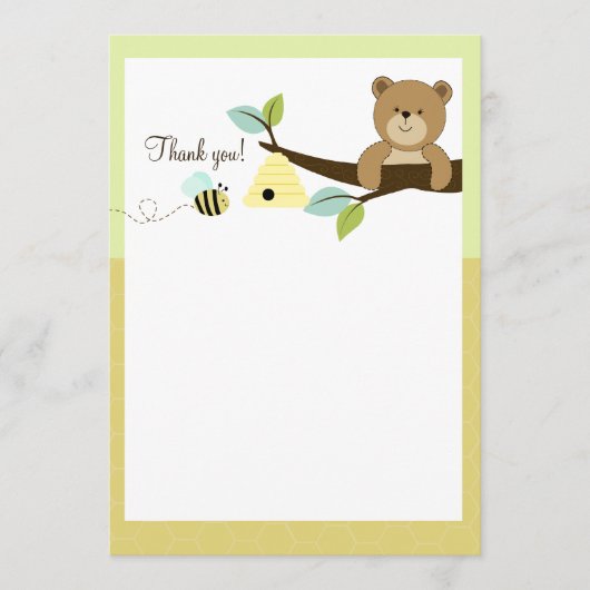 Honey Bear and Bee Flat Thank You notes ノートカード (正面)