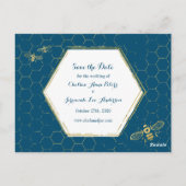 Honey Beeティール（緑がかった色）金ゴールド写真Save the Dateはがき ポストカード (裏面)