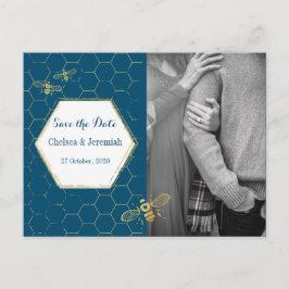 Honey Beeティール（緑がかった色）金ゴールド写真Save the Dateはがき ポストカード