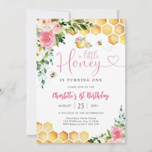 Honey Bee 1st Birthday Invitation 招待状 (正面)