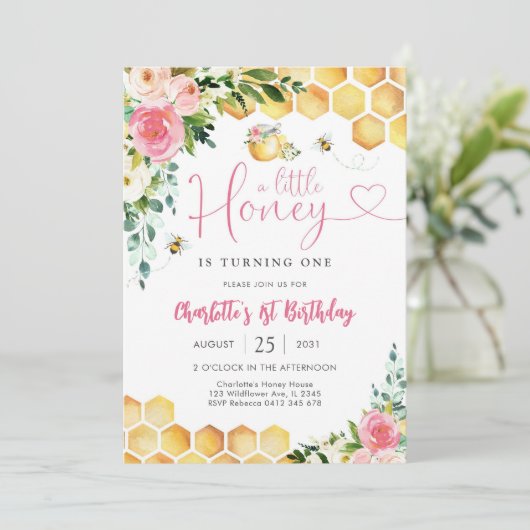 Honey Bee 1st Birthday Invitation 招待状 (スタンド正面)
