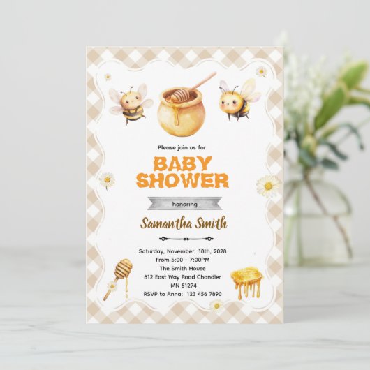Honey bee baby shower invitation 招待状 (スタンド正面)
