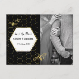 Honey Bee Black金ゴールド写真Save the Dateはがき ポストカード
