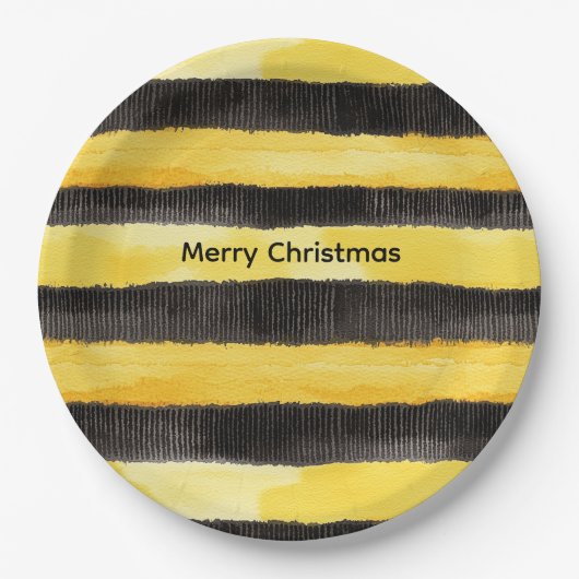 Honey Bee Black Gold Yellow Christmas ペーパープレート (正面)