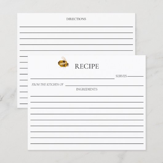 Honey Bee Bridal Shower Double Sided Recipe Card (正面/裏面)
