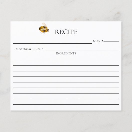 Honey Bee Bridal Shower Double Sided Recipe Card (正面)