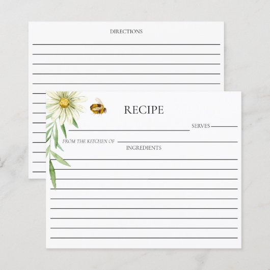 Honey Bee Bridal Shower Double Sided Recipe Card (正面/裏面)