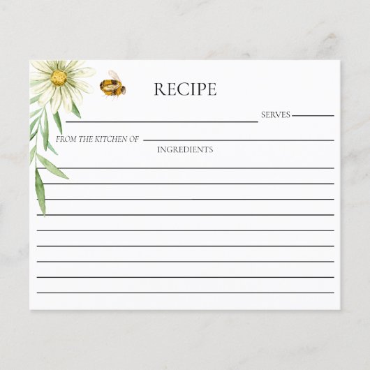 Honey Bee Bridal Shower Double Sided Recipe Card (正面)