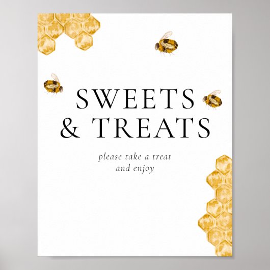Honey Bee Bridal Shower Sweets & Treats Table Sign ポスター (正面)