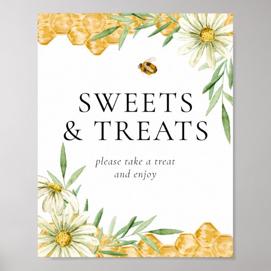 Honey Bee Bridal Shower Sweets & Treats Table Sign ポスター (正面)