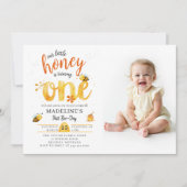 Honey Bee-Day Whimsical Cute Photo 1st Birthday 招待状 (正面)