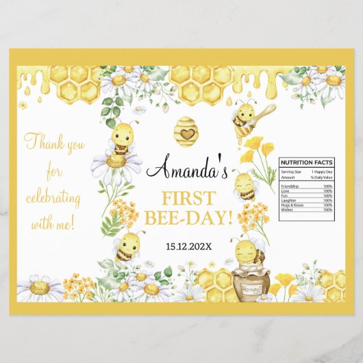 Honey Bee First Bee Day Birthday Chip Bag Wrapper チラシ (正面)