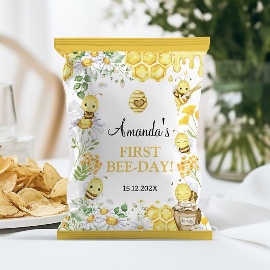 Honey Bee First Bee Day Birthday Chip Bag Wrapper チラシ