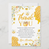 Honey Bee First Birthday Thank You Card 招待状 (正面)