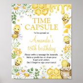 Honey Bee Floral Birthday Party Time Capsule Sign ポスター (正面)