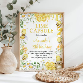 Honey Bee Floral Birthday Party Time Capsule Sign ポスター