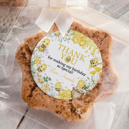 Honey Bee Floral First Bee Day Birthday ラウンドシール