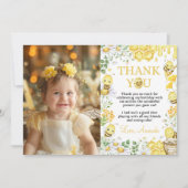 Honey Bee Floral First Bee Day Birthday Photo サンキューカード (正面)