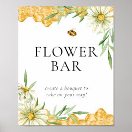 Honey Bee Floral Flower Bar Station Sign ポスター