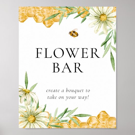 Honey Bee Floral Flower Bar Station Sign ポスター (正面)