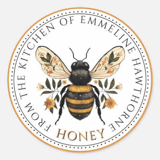 Honey Bee Floral Honey Label ラウンドシール (正面)
