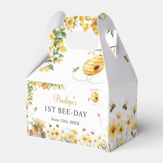 Honey Bee Flower Birthday Baby Shower フェイバーボックス (正面サイド)