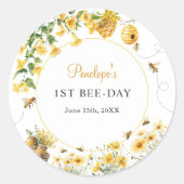 Honey Bee Flower Birthday Baby Shower ラウンドシール (正面)