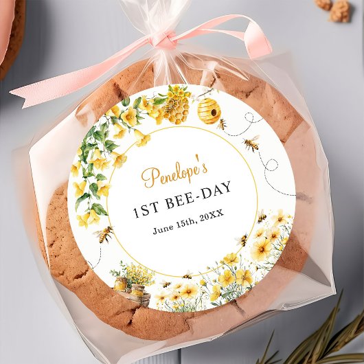 Honey Bee Flower Birthday Baby Shower ラウンドシール