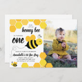 Honey Bee Girls First誕生日写真 招待状 (正面/裏面)