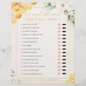 Honey Bee He Said She Said Bridal Shower Game (正面)