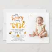Honey Bee Heart Whimsical Cute Photo 1st Birthday 招待状 (正面)