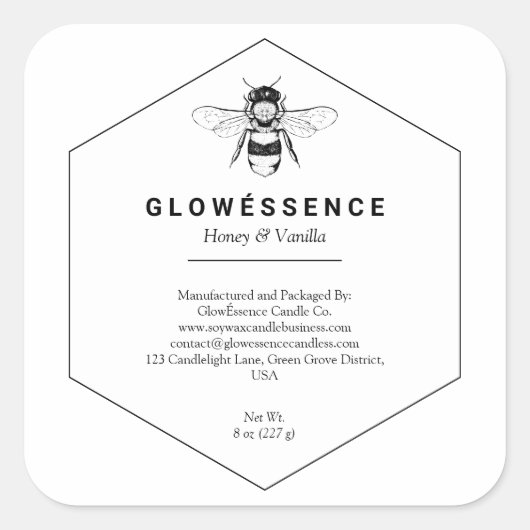 Honey bee honeycomb Vanilla Wax Candle Homemade スクエアシール (正面)