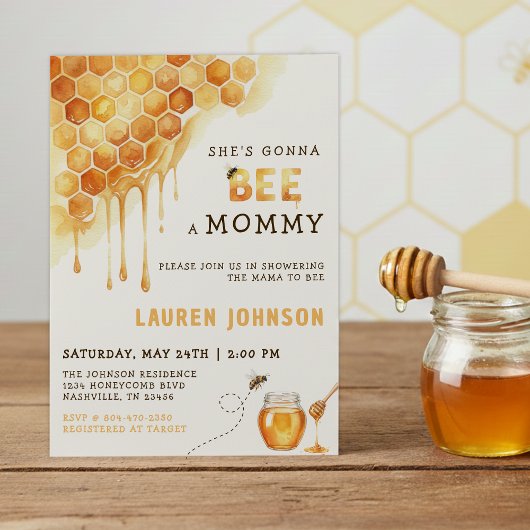 Honey Bee Honeycomb Watercolor Baby Shower 招待状