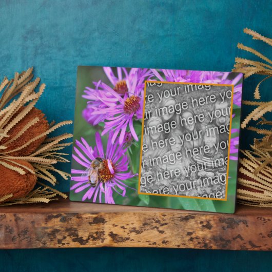 Honey Bee On Pink Aster Flower自分の写真を追加 フォトプラーク (側面)