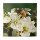 Honey Bee on Plum Blossom Ceramic Tile タイル (正面)
