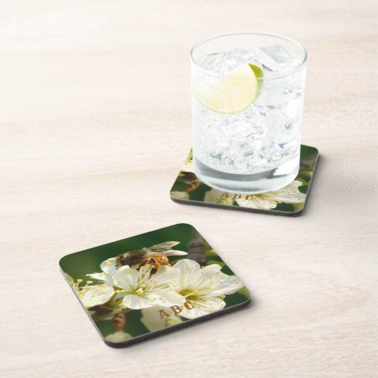 Honey Bee on Plum Blossom Hard Plastic Coaster コースター (右側)