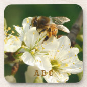 Honey Bee on Plum Blossom Hard Plastic Coaster コースター (正面)