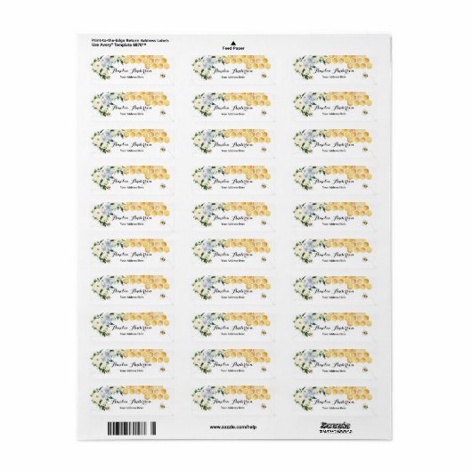 Honey Bee Theme Return Address Labels ラベル (フルシート)