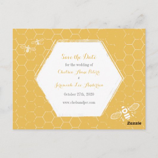 Honey Bee Yellow Photo日付はがきを保存 ポストカード (裏面)