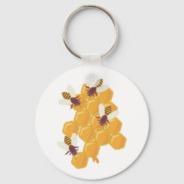Honey Bees and Honeycomb Design キーホルダー