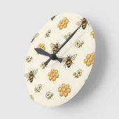 Honey Bees and Honeycomb Seamless Pattern ラウンド壁時計 (傾斜)